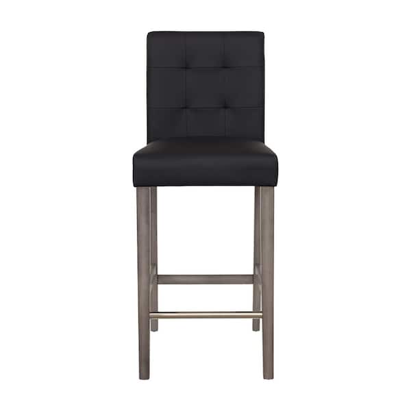 CorLiving Leila 31 in Graphite Black Full Back Wood Frame Cushioned Bar Height Stool with Leatherette Seat