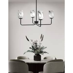 Elonia 28 in. 4 Light Chandelier Light Matte Black Shaded Chandelier with 4'' Onyx Swirl Glass Shades