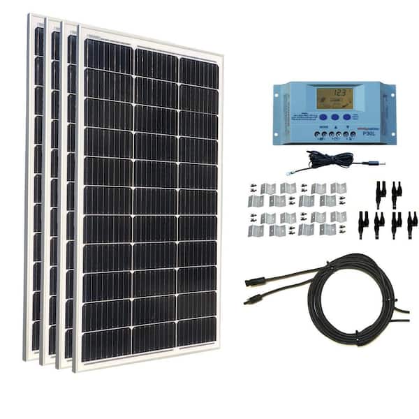 400-Watt Monocrystalline Solar Panel Kit with 30 Amp Solar Charge Controller