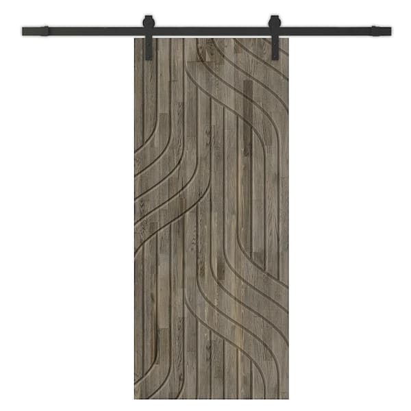 CALHOME 30 in. x 96 in. Weather Gray Stained Pine Wood Modern Interior Sliding Barn Door with Hardware Kit