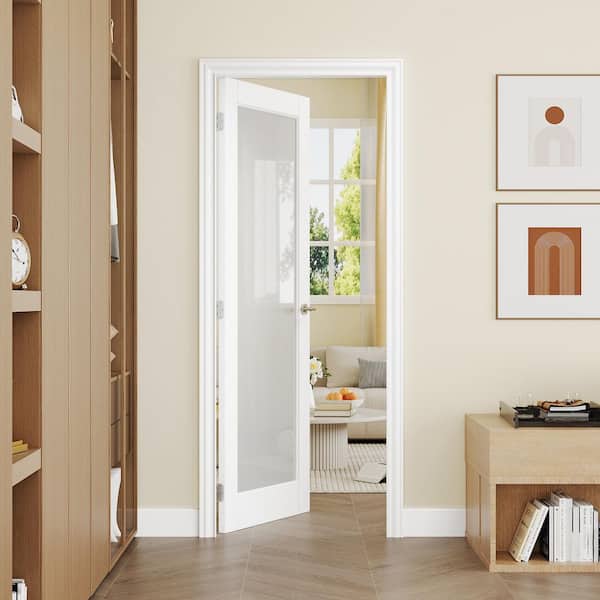 30 in. x 80 in. Single 1-Lite Frosted Glass Solid Core White Primed MDF Multi-Usage Interior Door Slab without Hardware