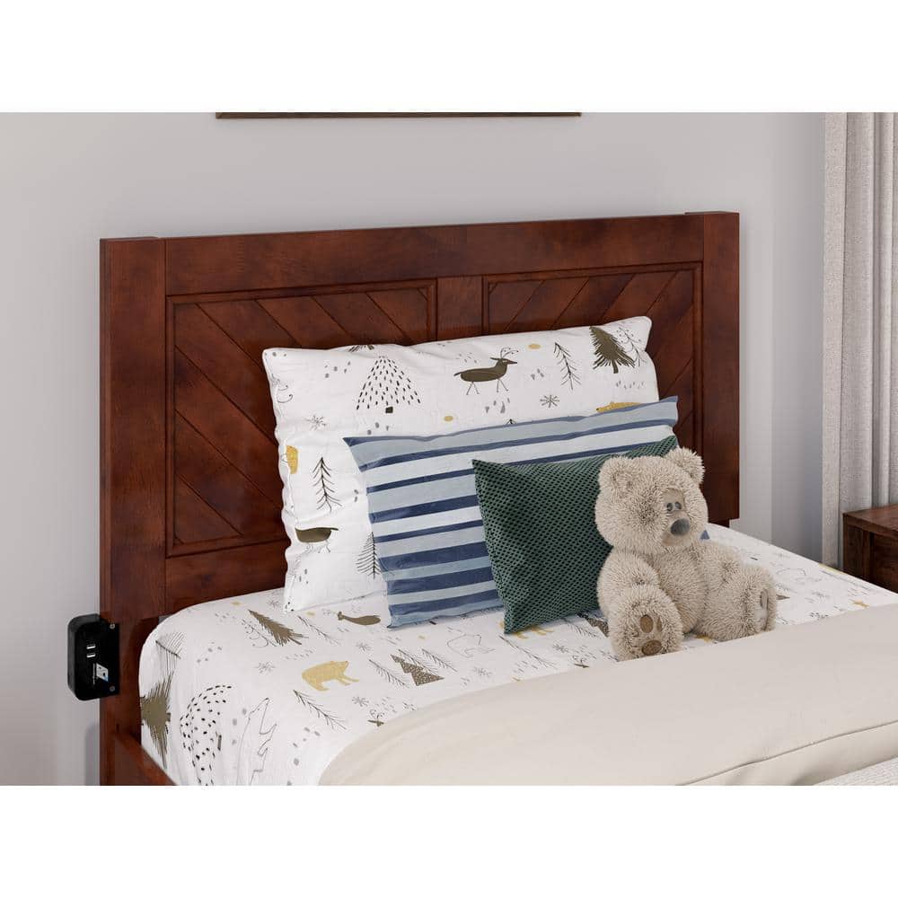 Walnut Twin Wood Platform Bed with Storage Drawers and Headboard