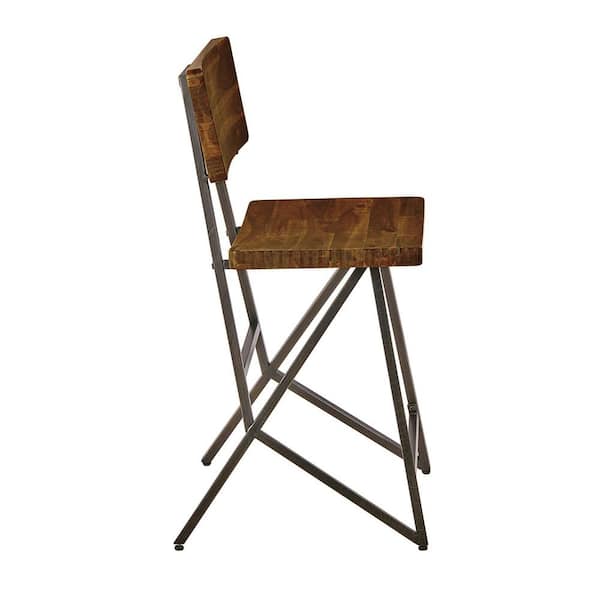 TRESTLE 23.75 in. Reclaimed Brown/Gun Metal Wood Counter Stool