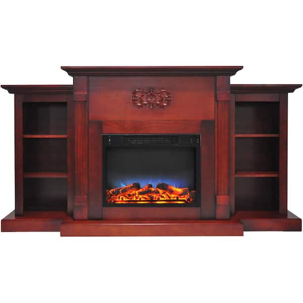 Cambridge Sanoma 72 in. Electric Fireplace in Cherry with Bookshelves and a Multi-Color LED Flame Display