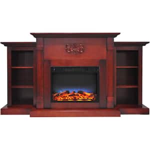 Classic 72 in. Electric Fireplace in Cherry with Bookshelves and a Multi-Color LED Flame Display