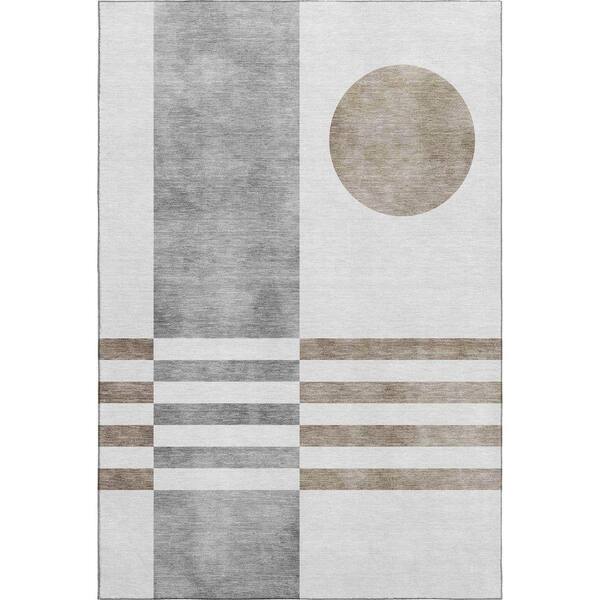 Mayfield Premium Machine Washable Abstract AMF2131 Ivory 3 ft. x 4 ft. Area Rug