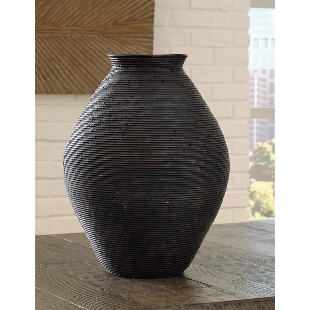 Antique Brown Ribbed Polyresin Decorative Vase