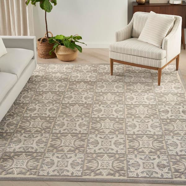 Aloha Ivory Grey 5 ft. x 8 ft. Geometric Contemporary Area Rug