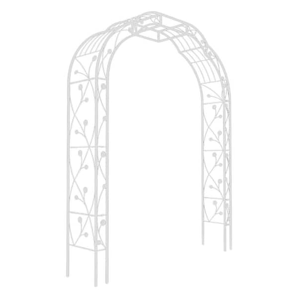 98 in. Cream White Metal Garden Arbor Trellis with Rust-Resistant Coating for Climbing Plants
