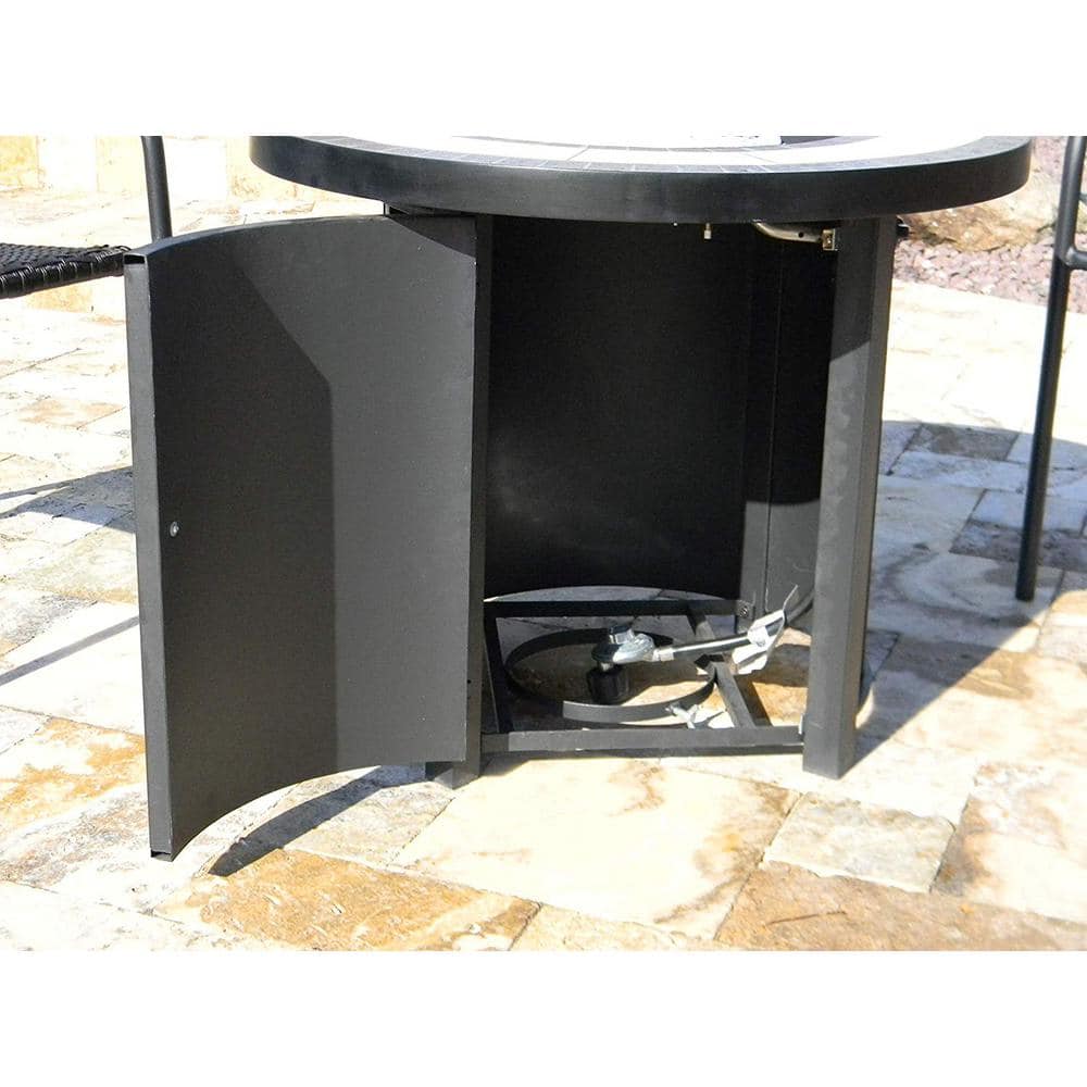 Round Black Tile Top Gas Fire Pit Table