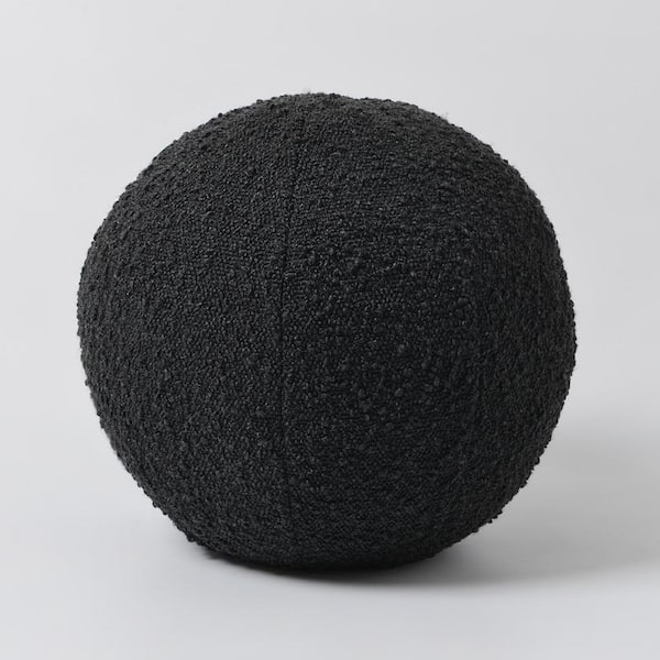 Black 12 in. x 12 in. Boucle Round Decorative Throw Pillow