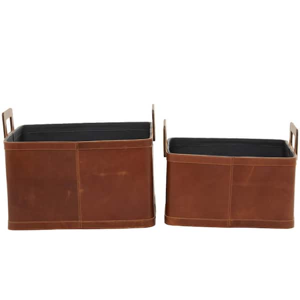 Litton Lane Rectangle Leather Storage Box with Leather Loop Closure and  Detailed Stitching (Set of 2) 044967 - The Home Depot