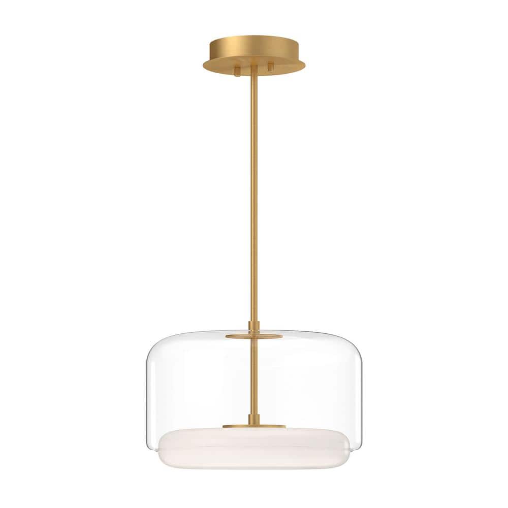 Enkel Brushed Gold 15" LED Drum Pendant with Clear Glass