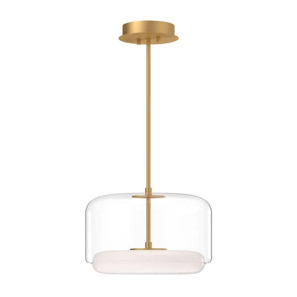 KUZCO Enkel 15 in. 1 Light 39-Watt Clear/Brushed Gold Integrated LED Pendant Light