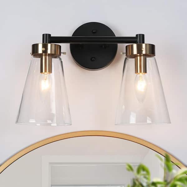 LNC Modern Minimalist 14 in. 2-Light Black and Brass Bath Vanity Light ...