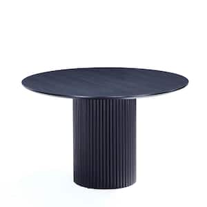 Hathaway Modern Black Solid Wood 59.05 in. Round Pedestal Dining Table Seats 6
