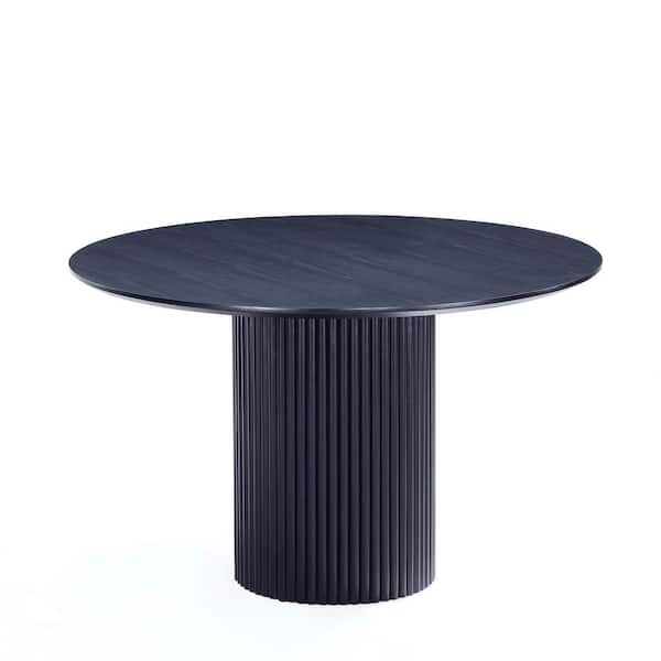 Manhattan Comfort Hathaway Modern Black Solid Wood 59.05 in. Round Pedestal Dining Table Seats 6