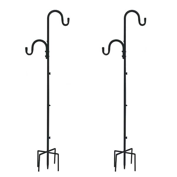 78 in. Steel Double Shepherds Hooks for Outdoor Bird Feeder, Hanging Plants, Adjustable 78/62/46/30 in. (2-Pack)