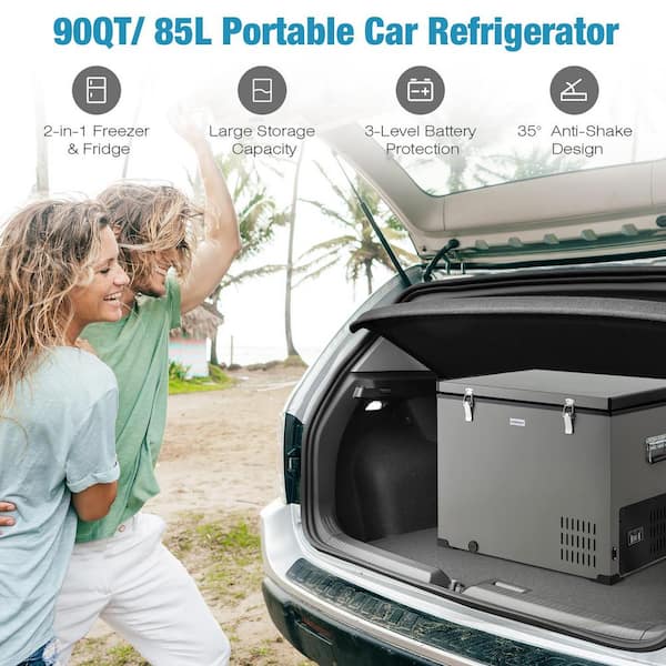 Costway 90 QT Car Refrigerator Portable Travel Freezer Chest Cooler w/ Compressor DC 12/24V & AC AX10006US-GR - The Home Depot