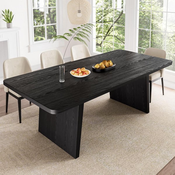 Dovelina David Black Color Oak Wood Double Pedestal Base 79 in. x 36 in. Rectangle Dining Table (Seats 8)
