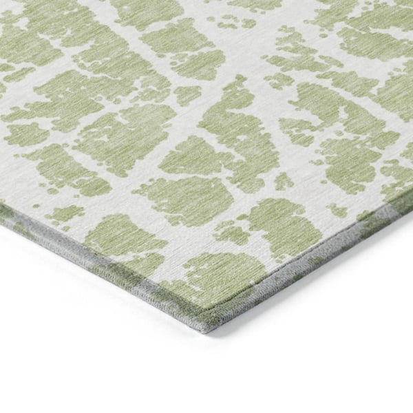 Green and White 2 ft. x 7 ft. Abstract Indoor / Outdoor Area Rug