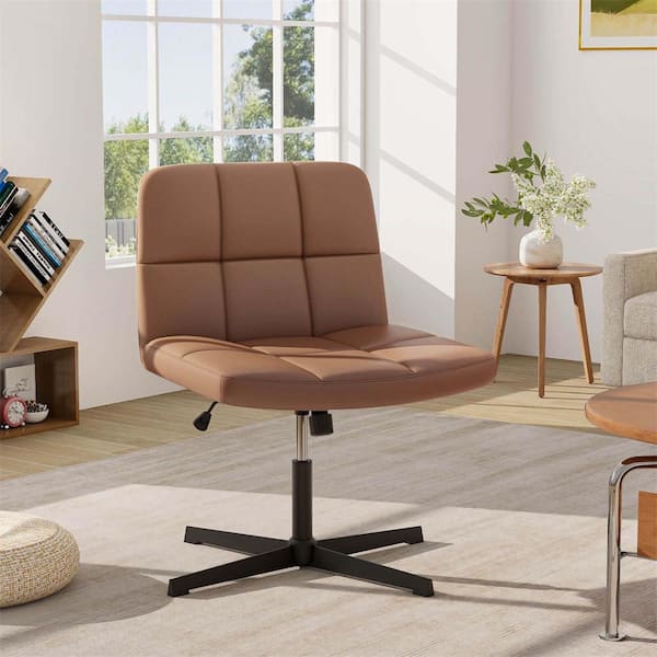 Costway Faux Leather and Foam Cushioned Ergonomic Guest Chair in Brown with No Arms