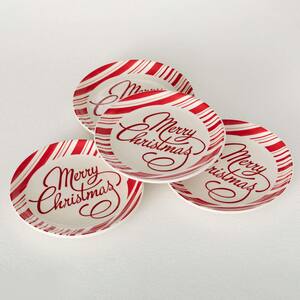 9" Merry Christmas Snack Plates Set of 4, Red & White