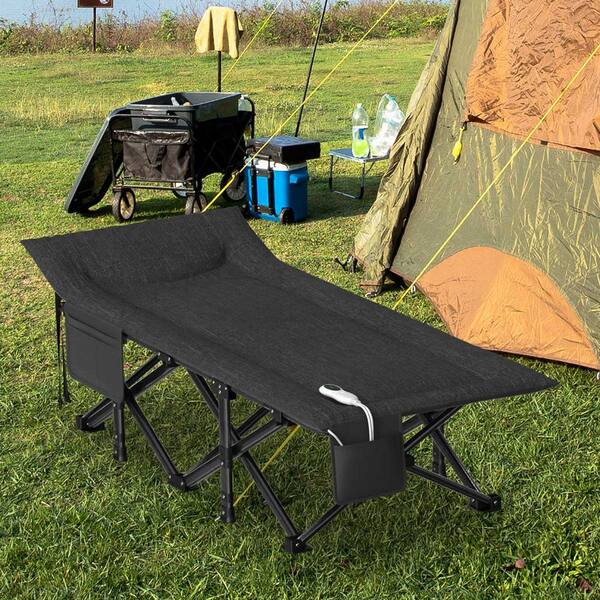 SEEUTEK Outdoor Black Heated Camping Cot Portable Folding SEEUTEK Outdoor Black Heated Camping Cot Portable Folding