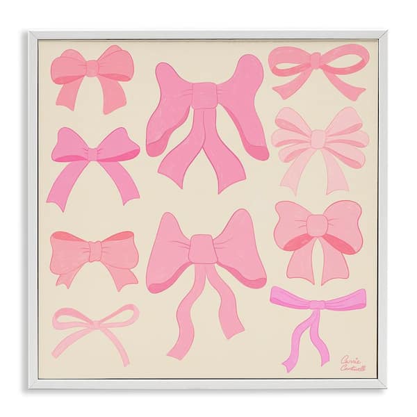 Trendy Pink Bows Assortment by Carrie Cantwell White Framed Abstract Giclee Art Print 24 in. x 24 in.