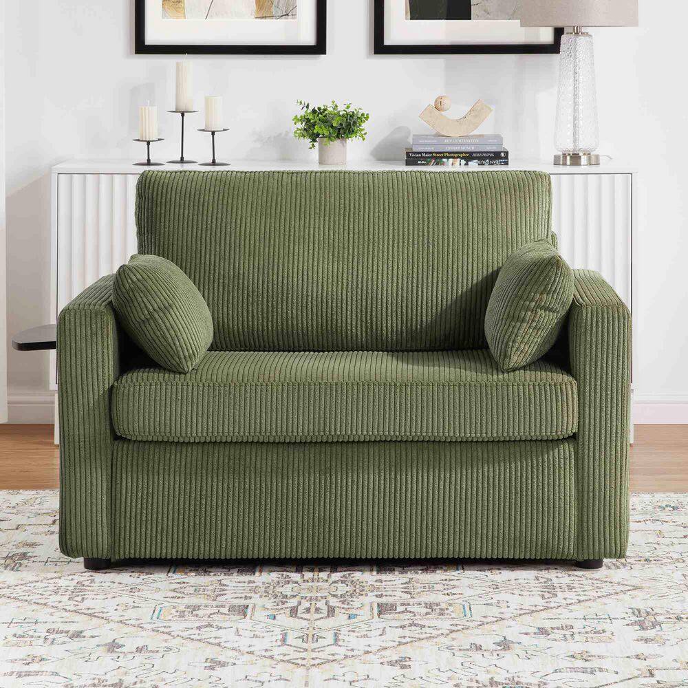 47.2 in. Square Arm Corduroy Rectangle with Storage Pocket,a Foldable Mattress and Side Table Sofa in Green