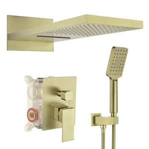 Luxury 3-Spray Patterns 22 in. Wall Mount Dual Shower Heads with 3-Setting Handshower Shower System in Brushed Gold