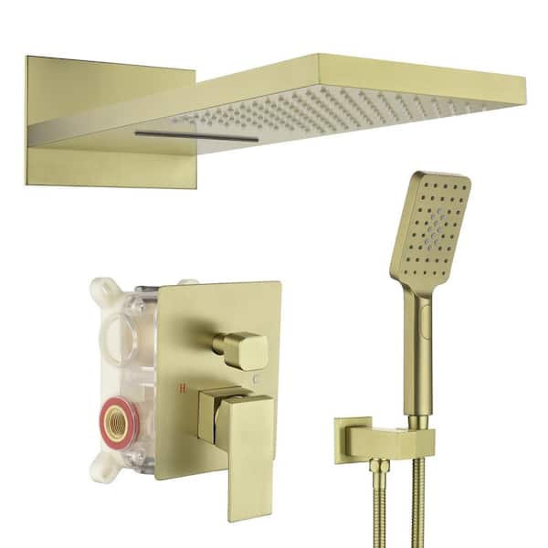 Tomfaucet Luxury 3-Spray Patterns 22 in. Wall Mount Dual Shower Heads with 3-Setting Handshower Shower System in Brushed Gold
