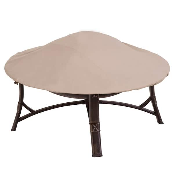 MODERN LEISURE Chalet Water Resistant Round Outdoor Patio Firepit Cover, 44 in. DIA x 3 in. H, Beige