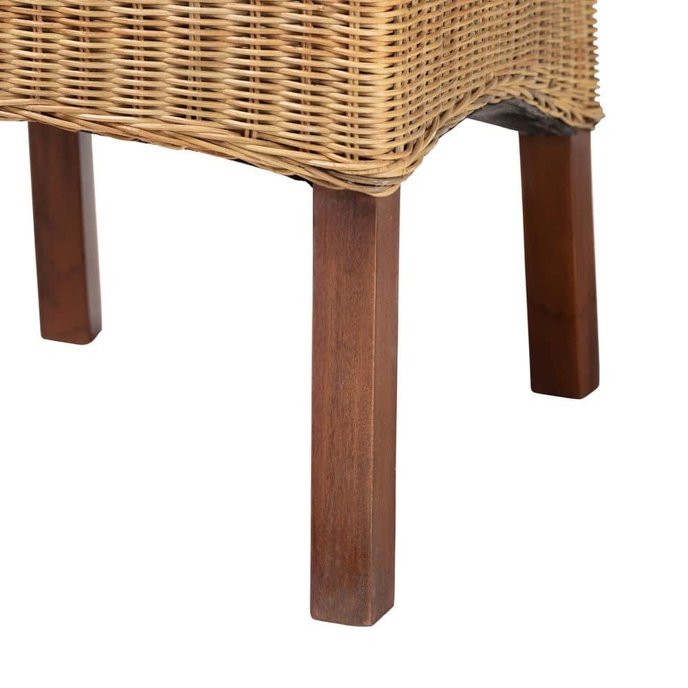 High Back Brown Rattan and Mahogany Dining Chair