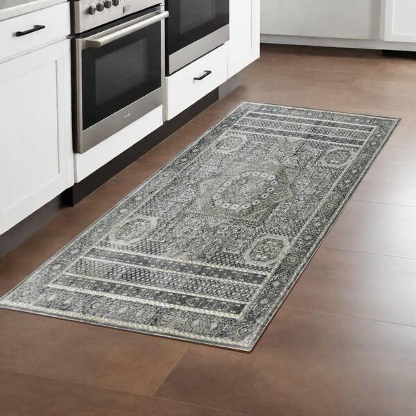 3 X 8 Gray Medallion Washable Area Rug Runner Rug