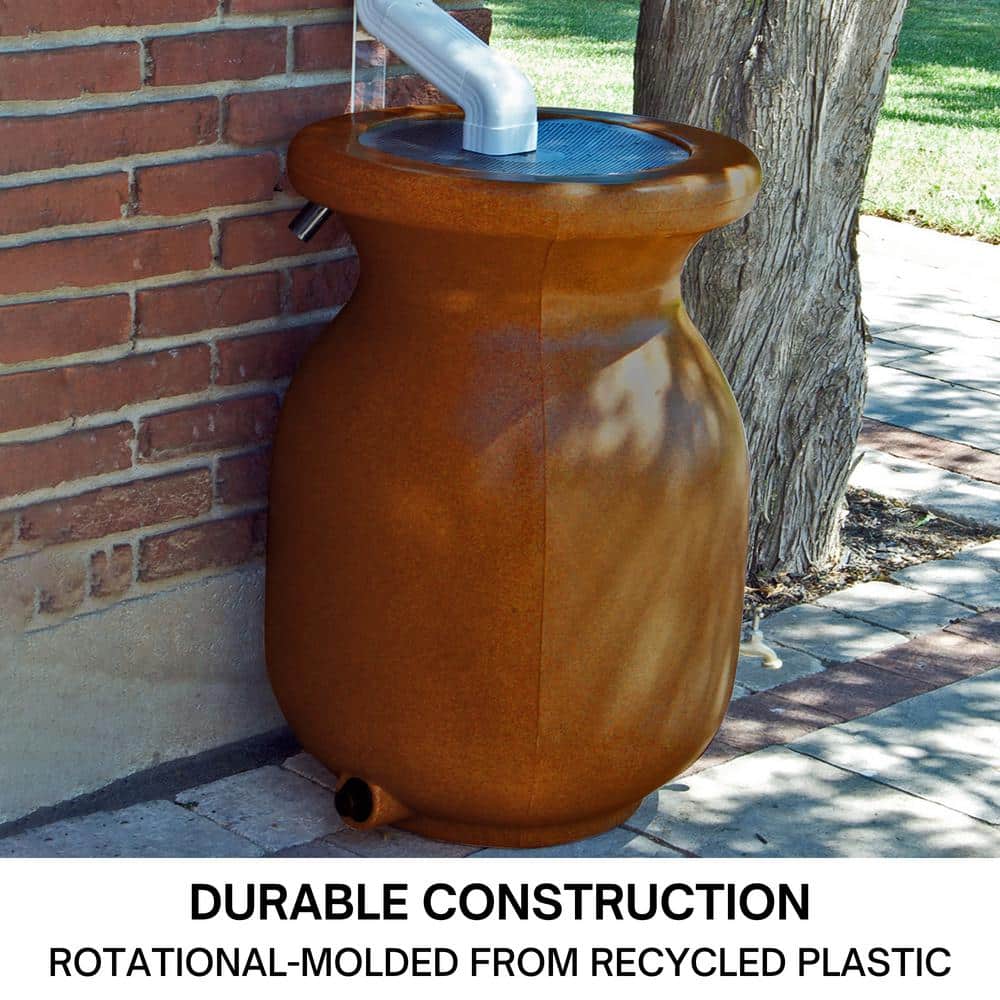 Terracotta Sandstone Look 50 Gallon Rain Barrel with Brass Tap