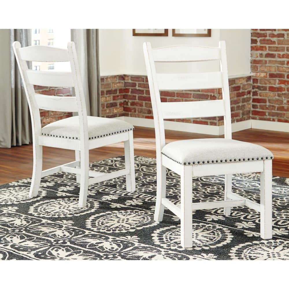 Valebeck White Polyester with Cushion and Nailhead Trim Side Chair Set of 2