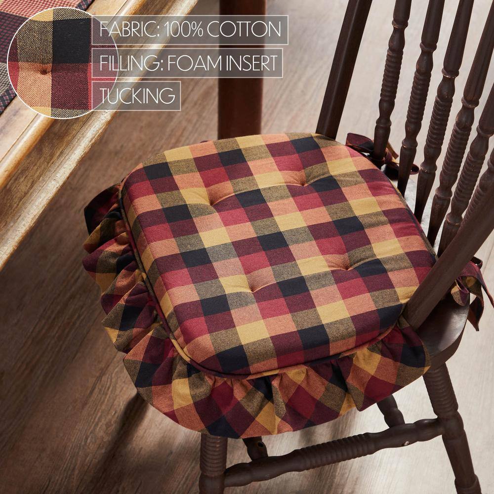 Heritage Farms Deep Burgundy and Tan Checkered Cotton Chair Pad