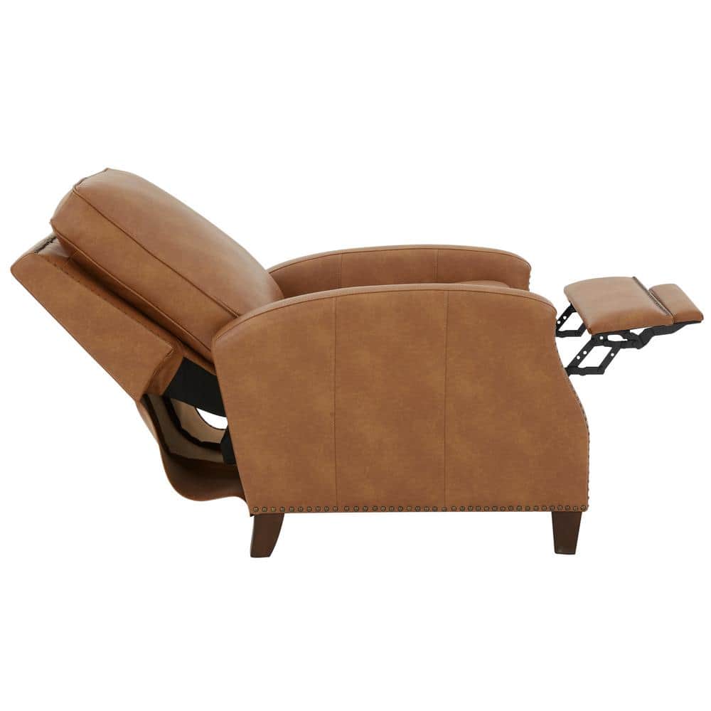 Saddle Brown Faux Leather Push Back Recliner with Nailhead Trim