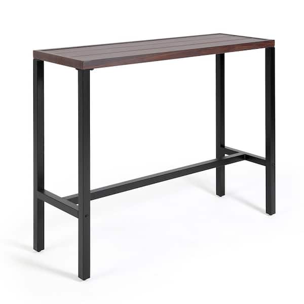 Anmutig 45 in. L x 15 in. W x 38 in. H Metal Outdoor Bar Table - Brown Top