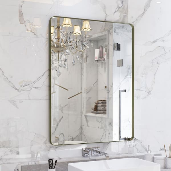 24 in. W x 36 in. H Premium Aluminum Framed Rectangular Bathroom Vanity Wall Mirror in Bronze