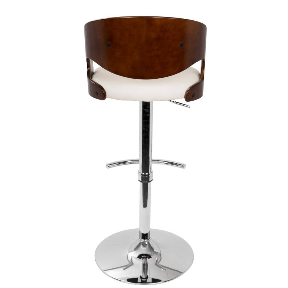Cherry and White Faux Leather Adjustable Swivel Barstool