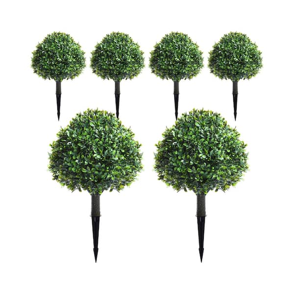 7.48 in 6-Pack Artificial Boxwood Tree UV Resistant Topiary Bushes