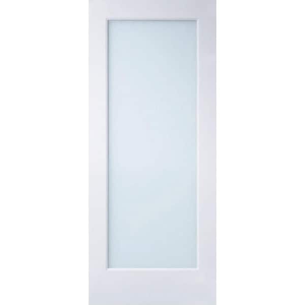 MMI Door White Laminate 36 in. x 80 in. Solid Hybrid Core Full Lite Satin Glass Primed Pine Wood Interior Door Slab