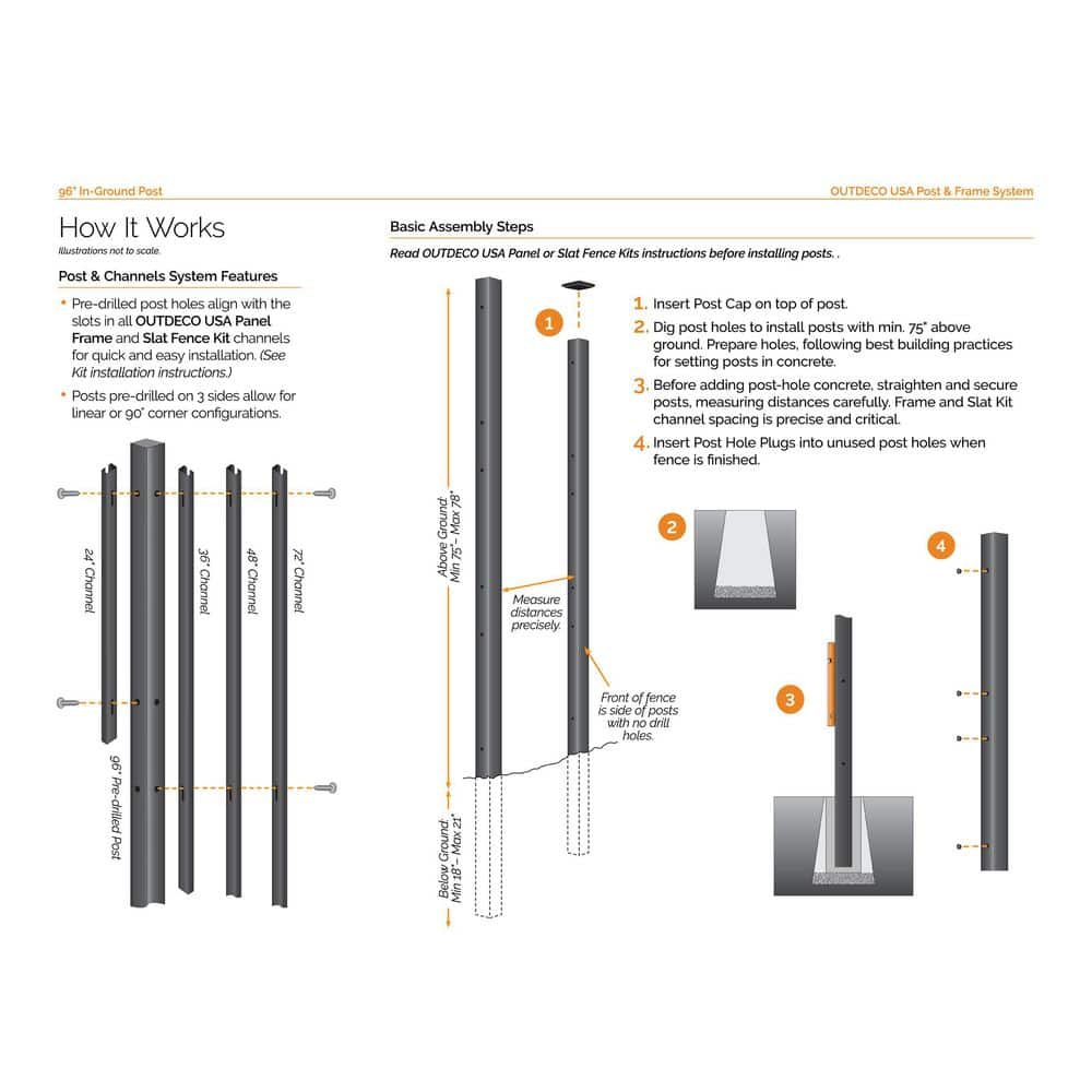 Black Metal 96" Privacy Fence Post System with Welded Base Plates