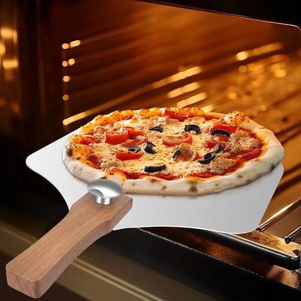 12 x 14 in. Aluminum Pizza Peel with Foldable Wooden Handle, Metal Paddle, Rocker Cutter, and Server for Pizza Oven