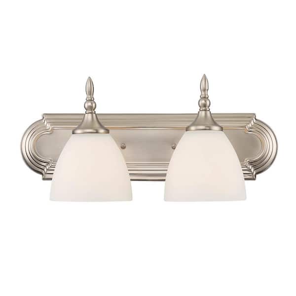 Savoy House Herndon 18 in. W x 8 in. H 2-Light Satin Nickel Bathroom Vanity Light with Frosted Glass Shades