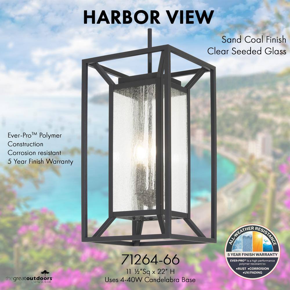 Sand Coal 4-Light Outdoor Hanging Lantern with Clear Seeded Glass