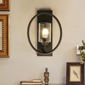 Houston 1-Light Black Dimmable Antique Candle Wall Light With Glass Shade (Set of 2)