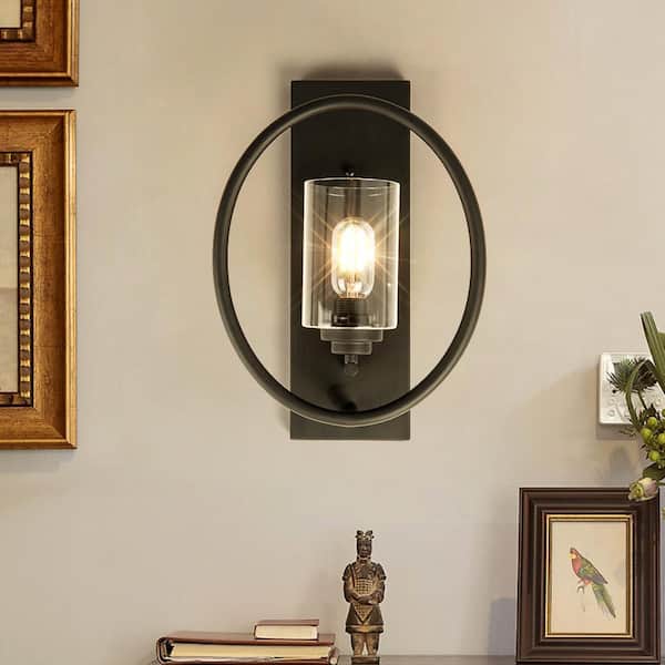 Houston 1-Light 11 in. W Black Dimmable Candle Wall Sconce with Glass Shade (2-Pack)